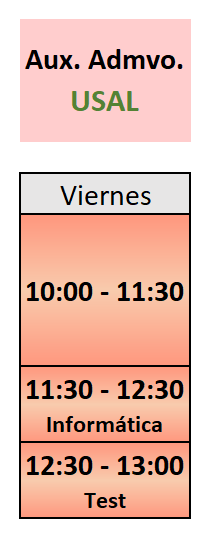 Horario clases Auxiliar administrativo de la universidad de salamanca USAL viernes de 10:00 a 13:00